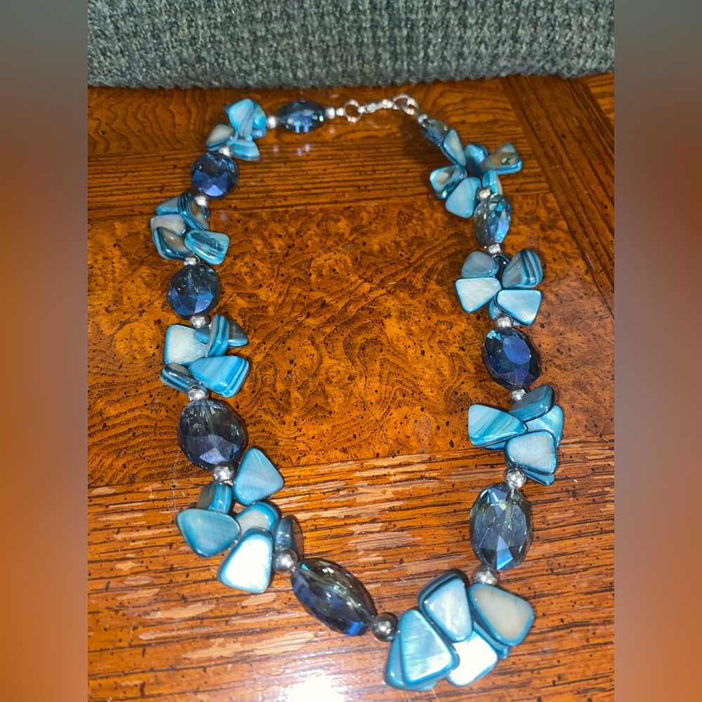 Colors of Blue, Glass Bead and Shell necklace.